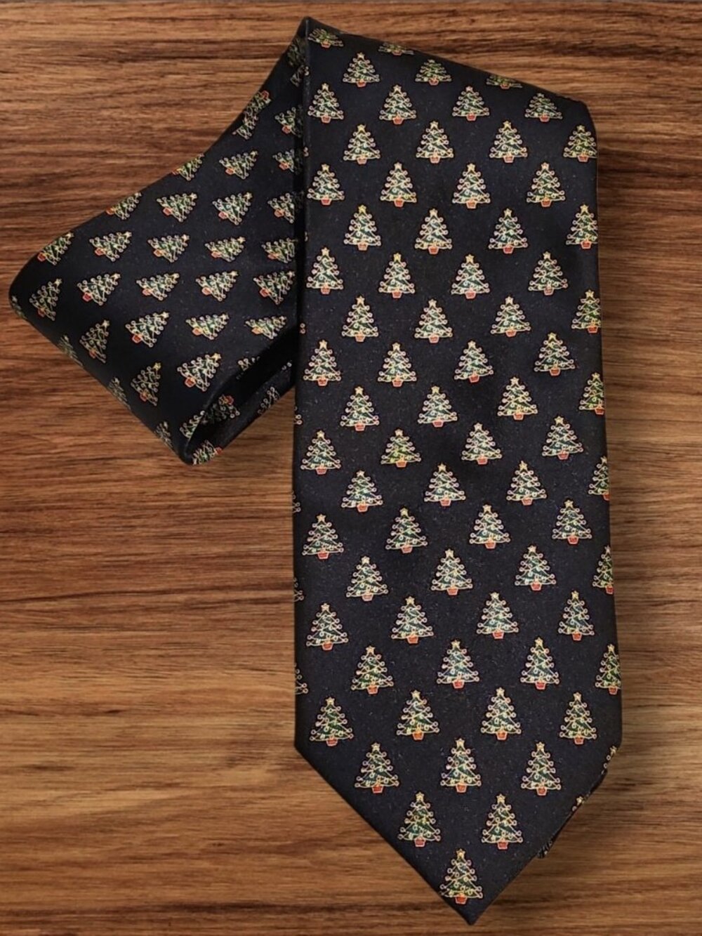Men’s Holiday Dress Tie Christmas Tree Pattern Classic Black